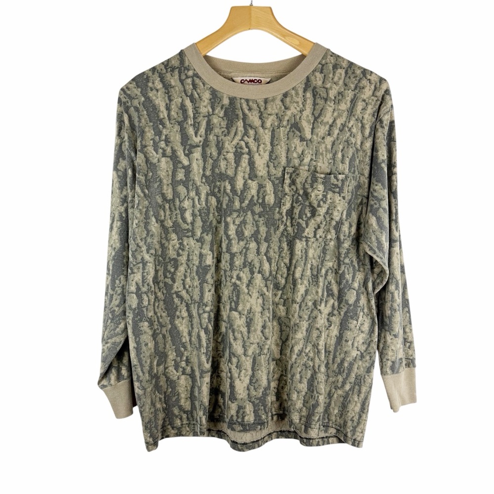 Vintage Camco Camo Long Sleeve T Shirt Camouflage Brown Tan Size Medium